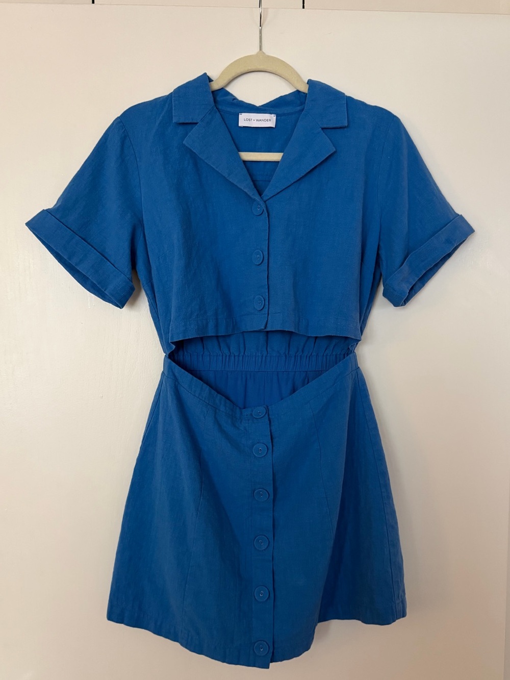 Lost + Wander - Blue Cutout Button-Front Dress